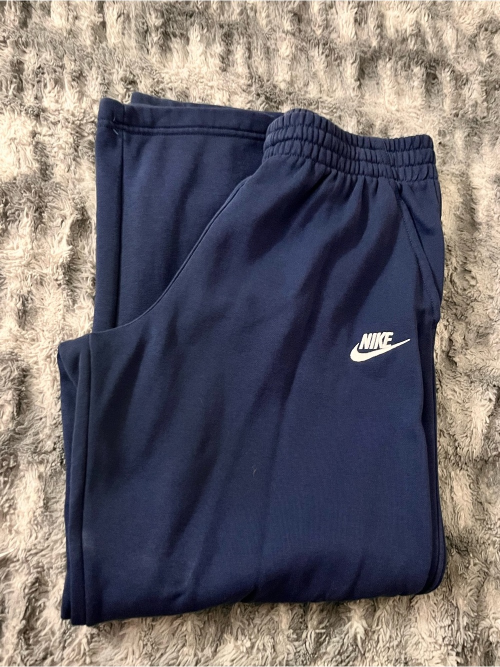 Nike Kids Navy Blue Fleece Joggers with White Logo